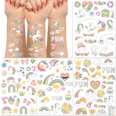 Children's Cartoon Rainbow Tattoo Girl Boy Tattoo Cute Flower Unicorn Birthday Party Sticker