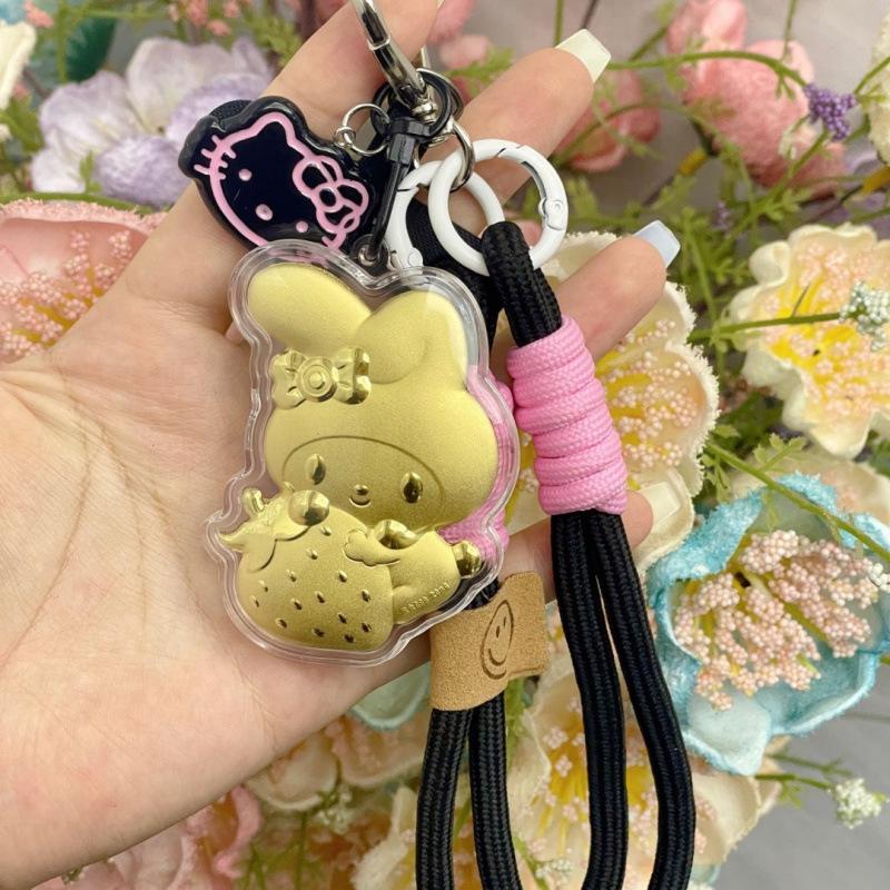 Pure Gold 999 Cute Versatile Melody Strawberry Phone Chain Bag with Cartoon Pendant Keychain Gift