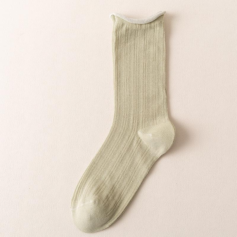 Yuxuan Women's Ice Silk Mesh Socks - Breathable, Soft, Mid-Calf Scrunch Style for Spring, Summer, and Autumn In White.
