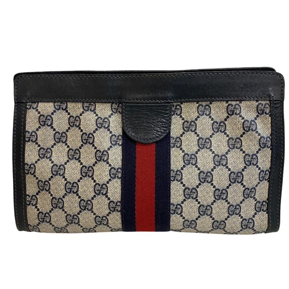 GUCCI business bag   Cosmetics Pouch GG Supreme Shelly Line PVC Clutch bag Navy PVC Used