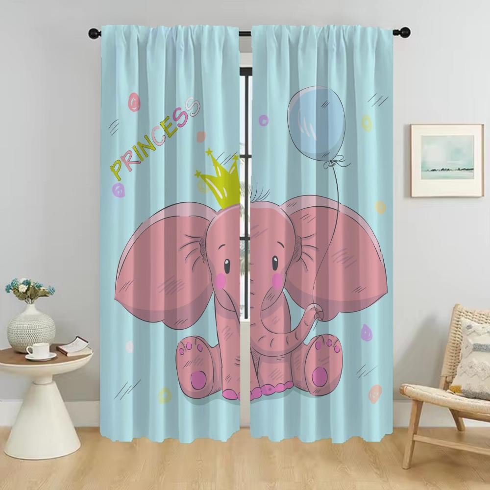Partition Elefant Kartong Gardiner för Sovrum Halloween Dekoration Fönstergardin för Rum 2 Paneler Heminredningsgardiner Barn