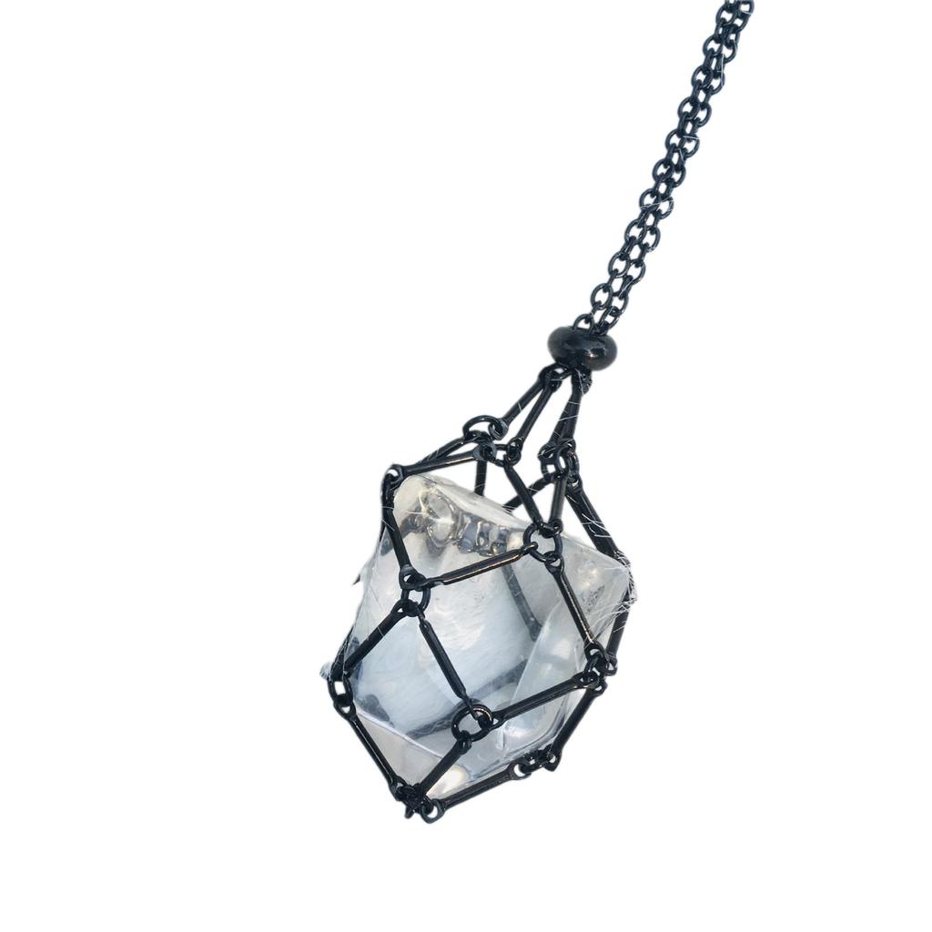 Empty Crystal Stone Holder Necklace Cord Adjustable Natural Crystal Cage Necklace Chain Mesh Pendant Necklace Gifts
