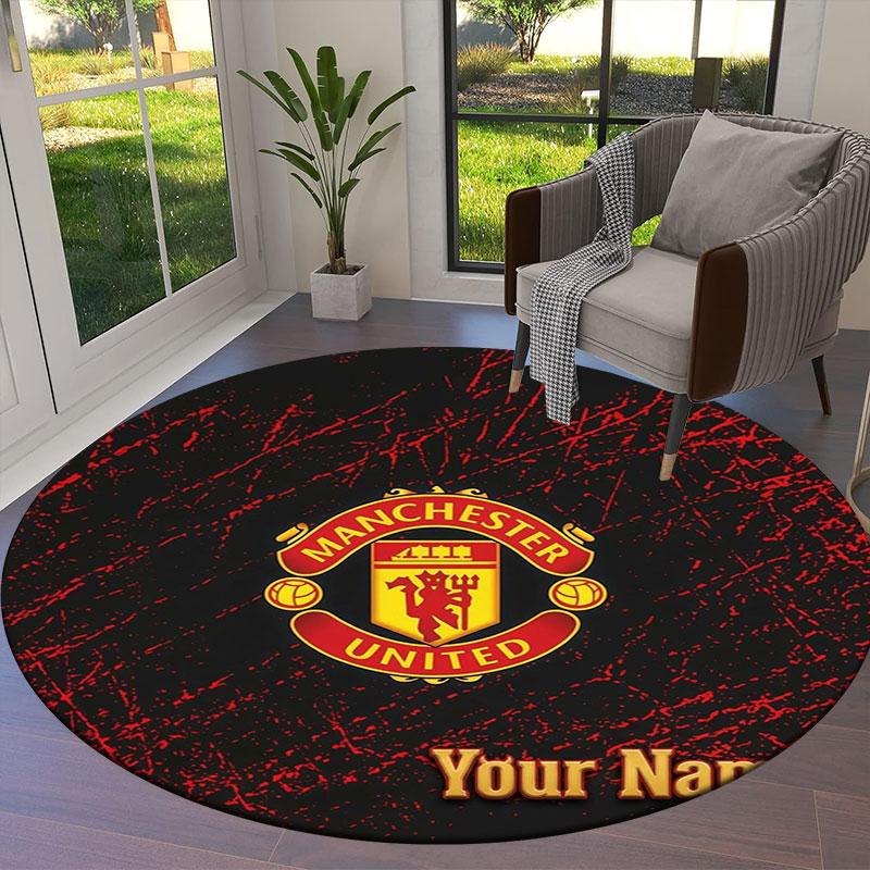 Manchester United F Custom Name Round Area Rug,Carpet Rug for Living Room Bedroom Sofa Playroom Decor,Non-slip Floor Mat
