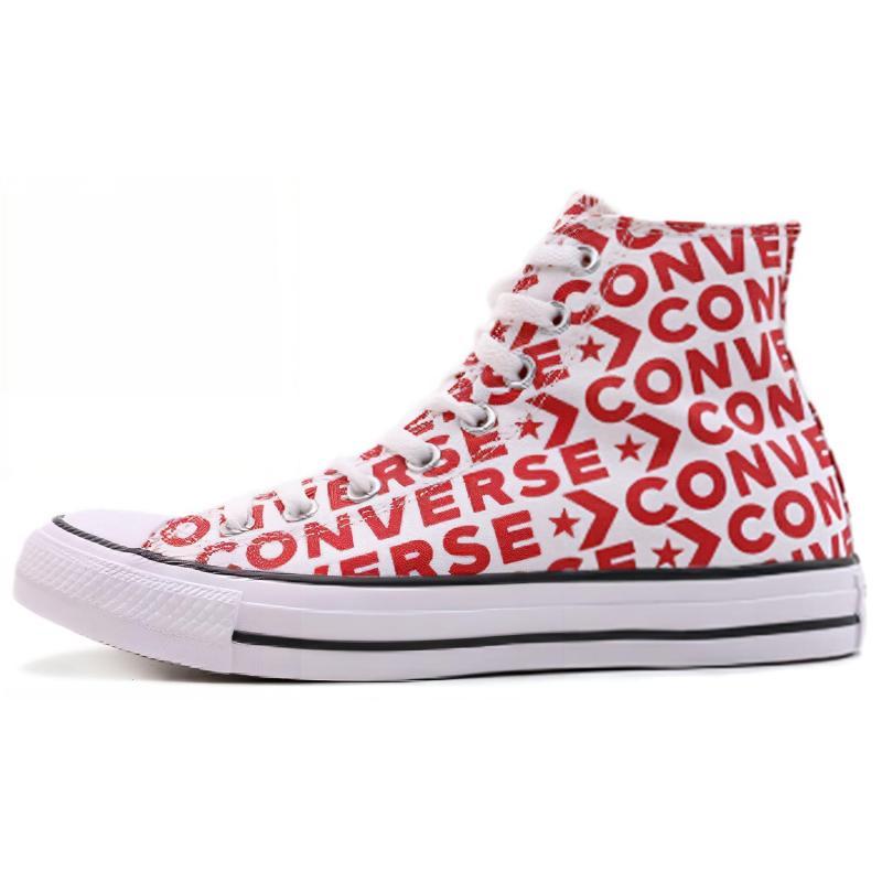 

Converse Chuck Taylor All Star Full Print LOGO Casual High-Top Canvas Shoes Unisex Style White and Red 35