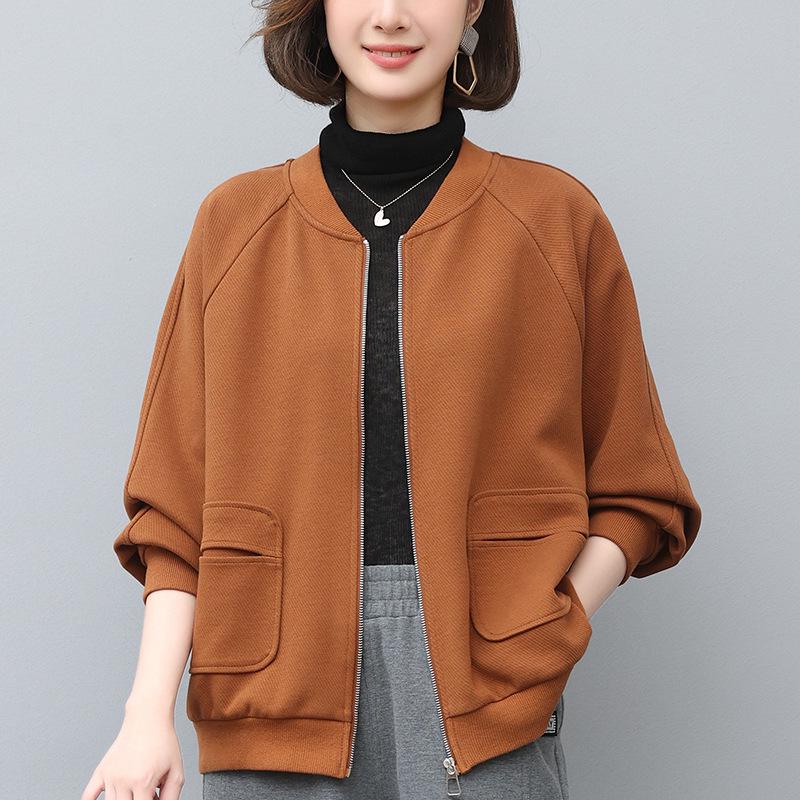 Women's Spring 2024 Hong Kong Style Loose Baseball Jacket - Plus Size Slimming