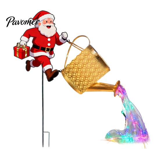 Auto On Off Patio Decorations Solar Powered Garden Lights, Santa Watering Can Stake Light Weatherproof Lawn Lamps for Outdoor Pathway Yard, Waterproof