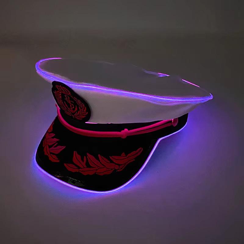 Navy Sailor LED Light-Up Embroidered Captain's Hat for Festivals and Performances