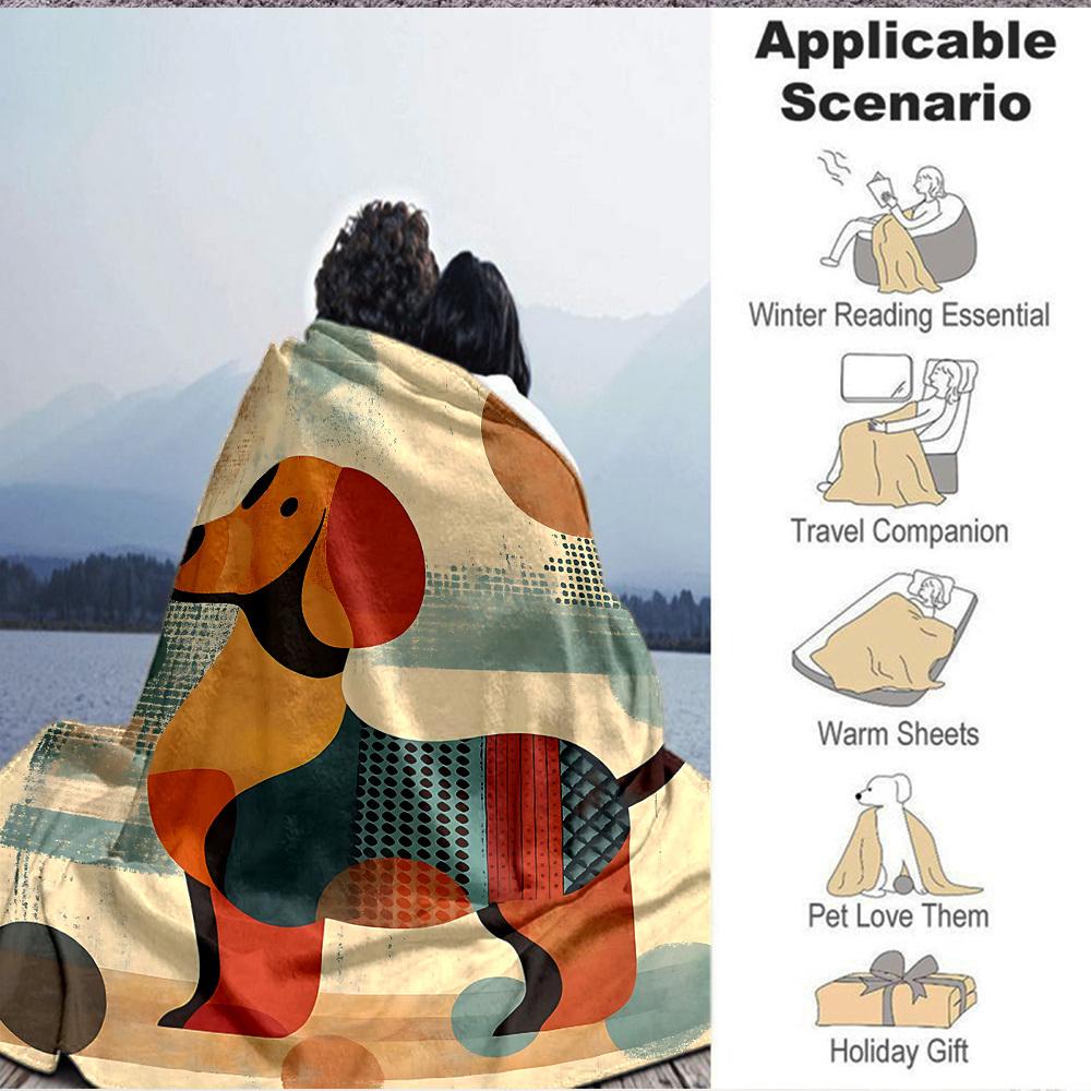 1pc Abstract Canine Lightweight Flannel Blanket, Comfortable and Warm Blanket, for Office and Camping Sofa Bed, Livingroom015