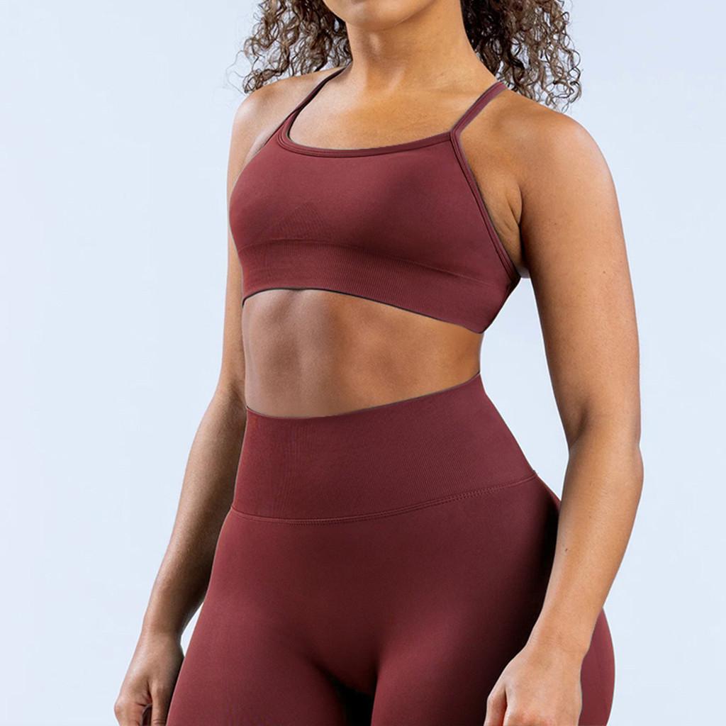Seamless Matte Nylon Yoga Bra With Cross Back Design For Fitness And Workout