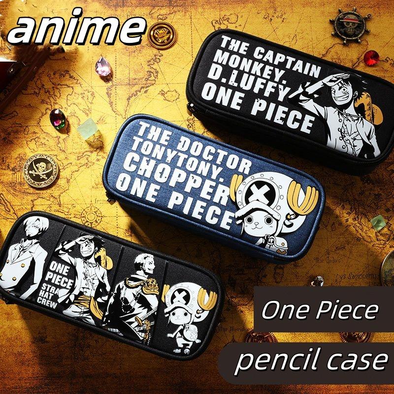 Helenal Unisex Kids One Piece Luffy Pencil Case For Boys Double Layer Large Capacity Student Cartoon Anime Birthday Gift Children Entertaining Play Safe Kid Friendly Fun