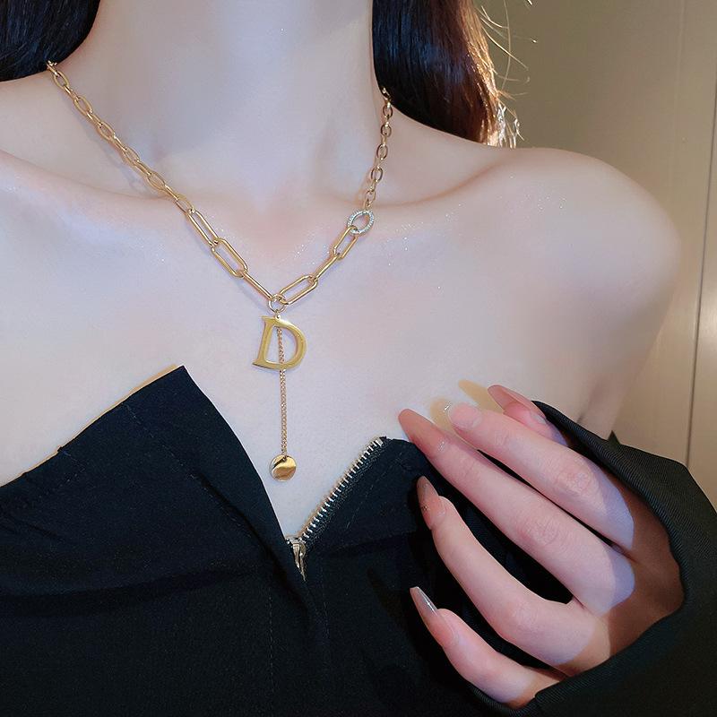 Korean super flash diamond bow tassel necklace fashion personality collarbone chain necklace women