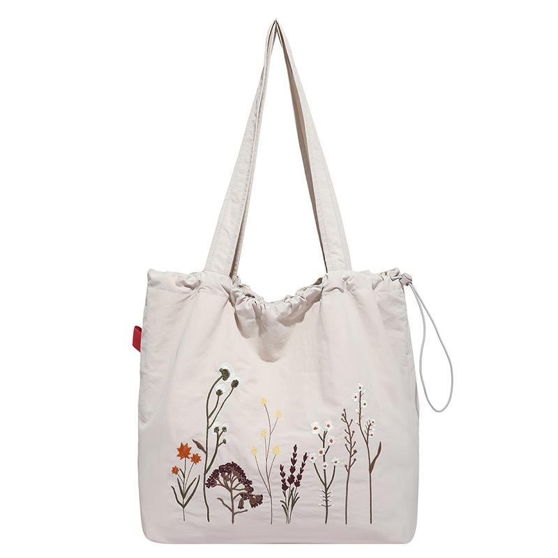 Summer new retro tote bag large capacity embroidered shoulder bundle mouth bag student class commuter bag
