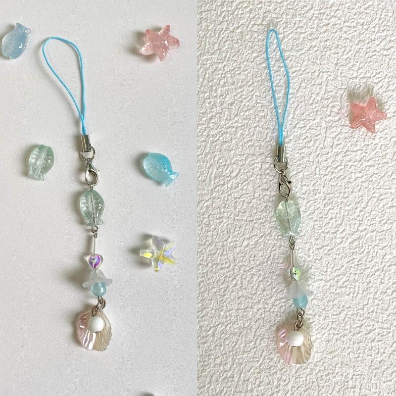 Adorable Beaded Phone Strap Chain Handcrafted Mobile Phone Accessories Pendant Unique Style Ocean Themed Gift for Girl