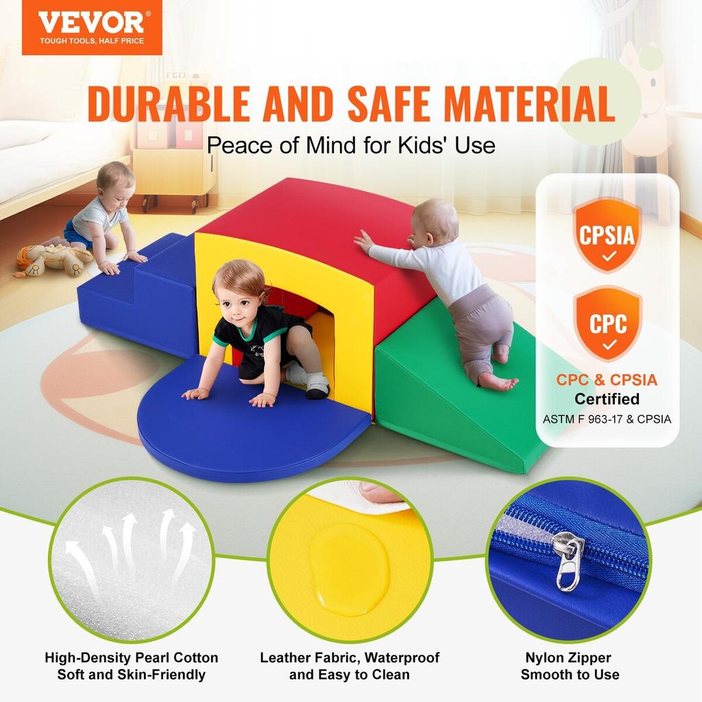 Toddler Climbing Toys Indoor, 5 Piece Climb, Crawl and Tunnel Soft Play Equipment, Foam Climbing Toys, Kids Tunnel Maze with Stairs and Ramp,Indoor