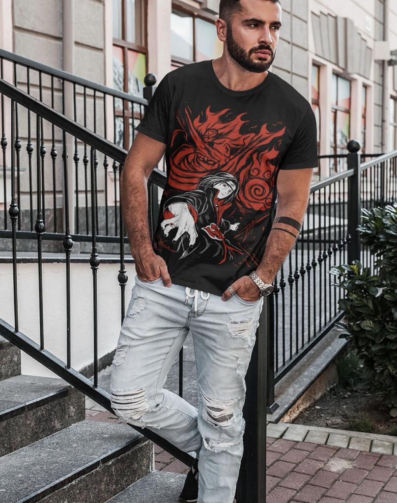 Itachi Uchiha T-shirt Manga Strip Swirl Naruto Shippuden Anime Manga Summer New Retro Fashion Men and Women Streetwear
