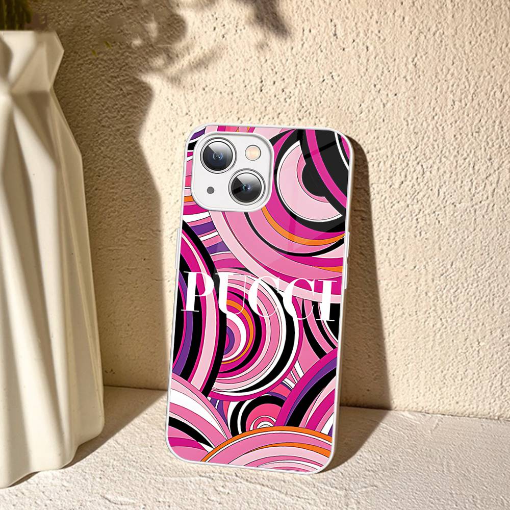 E-Emilio Logo Pucci For IPhone 14 13 12 Mini 11 Pro XS Max X XR 14 Plus Tempered Glass Cover