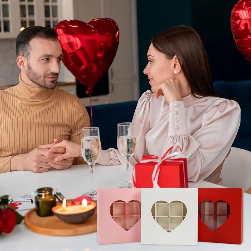4PCS Red Pink White Heart Shaped Boxes 16 Grids DIY Handmade Gift Box Heart Gift Box Large Capacity with Window