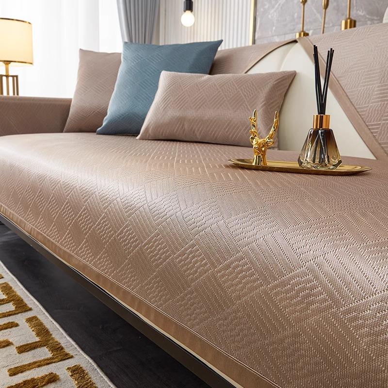 Summer Light Luxury Sofa Cushion  New Ice Silk Mat Cushion Towel Summer High-End Non-Slip Leather Sofa Cover