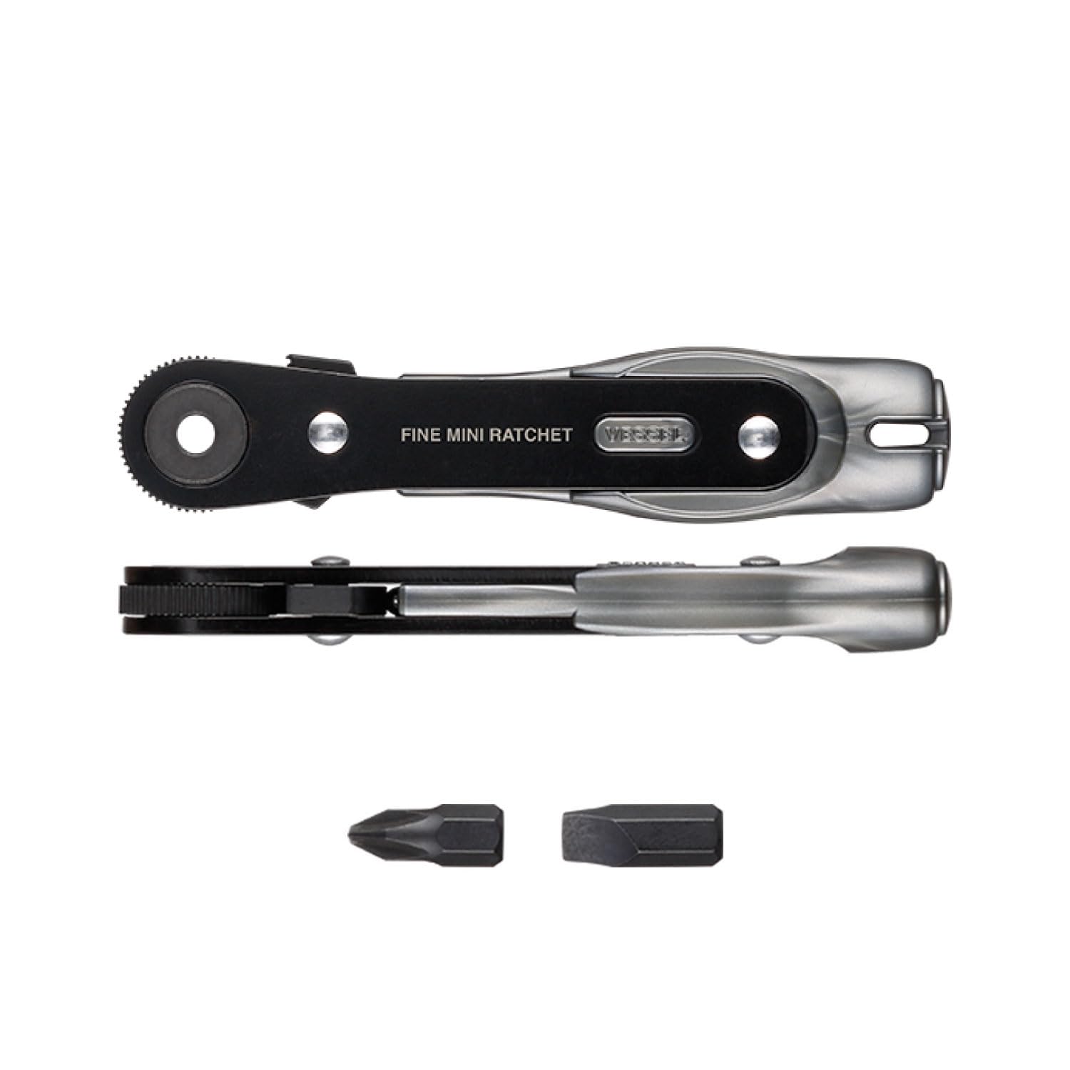 VESSEL Fine Mini Ratchet Straight with 2 Ultra-Thin Driver, Type, Bits, TD-23 nero