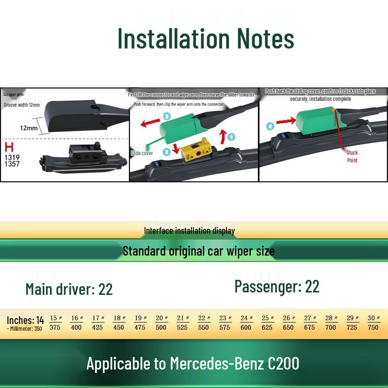 Compatible with Mercedes-Benz C200/C200L/K/Estate: Original Silent Bone-Free Wiper Blades.
