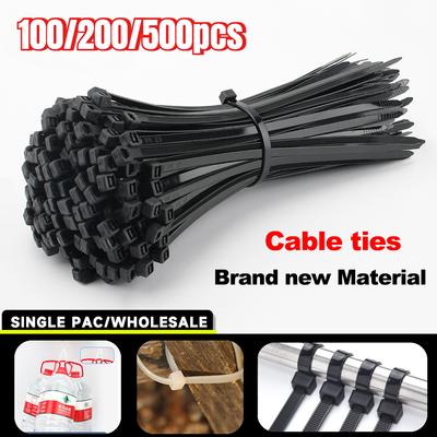 100/200/500pcs Self-locking Nylon Cable Ties Adjustable Zip Ties Reusable Fastening Rings Industrial Fixing Ties for Home Offices