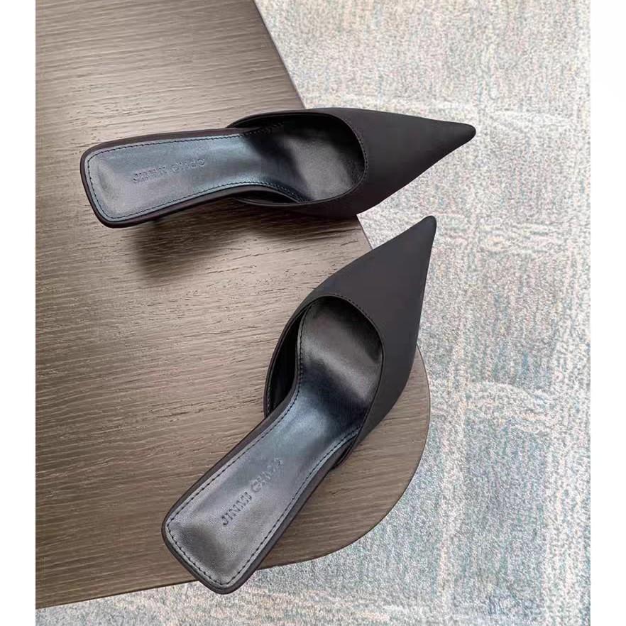 Europe, America and Foreign Trade 2025 Summer New Large Size Solid Color Fashion Pointed Bag Head Low Heel Half Drag Women's Thick Heel Cool Slippers