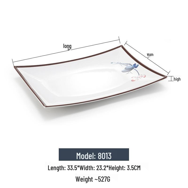 Melamine Rectangular Imitation Porcelain Plate for Sushi, BBQ, Cold Dishes - Commercial Use.