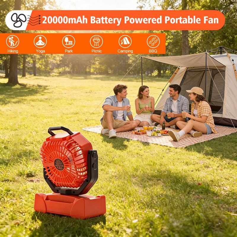20000mAh rechargeable remote control camping fan | portable outdoor tent fan with hook and light