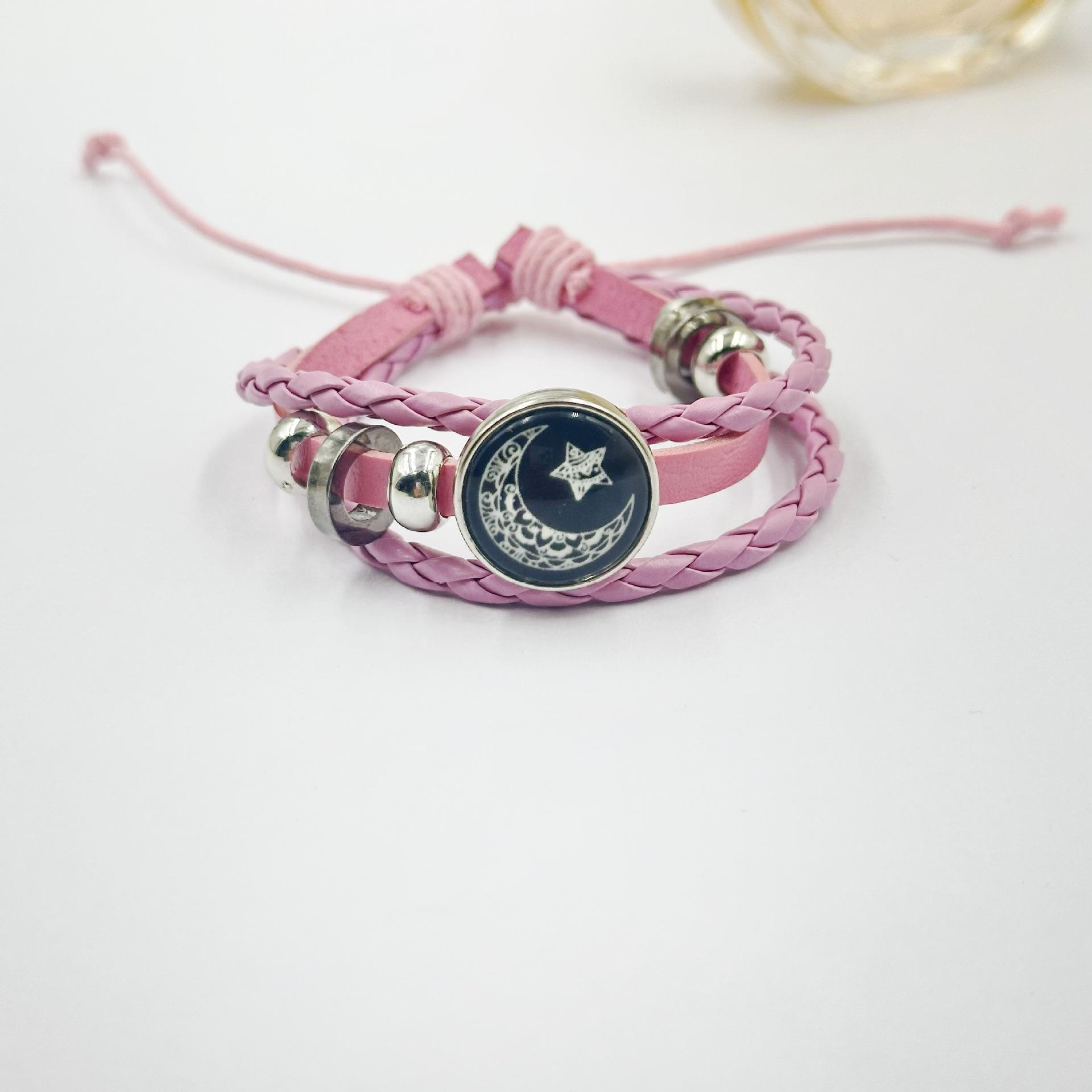 

1шт Sun Moon Lovers Time Gem браслет унисекс ретро ручной работы многослойный плетеный кожаный браслет с бусинами