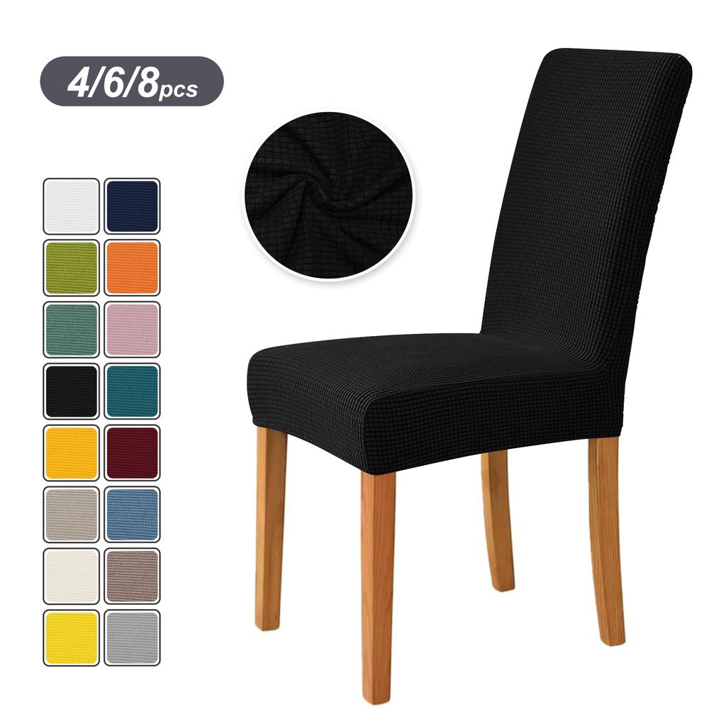 4PCS Stretch Dining Chair Covers Feature Textured Checked Jacquard Fabric High Back Chair Slipcover Thick Chair Protectors