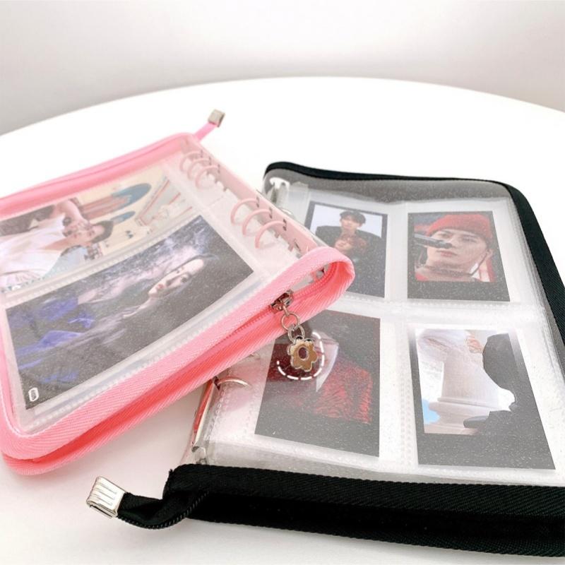 Sparkly Ins Style A5 6 Rings Binder Zipper Pvc Organizer For 3/5Inch Po Cards Binder Pocards Jewelry And Polaroids Collects