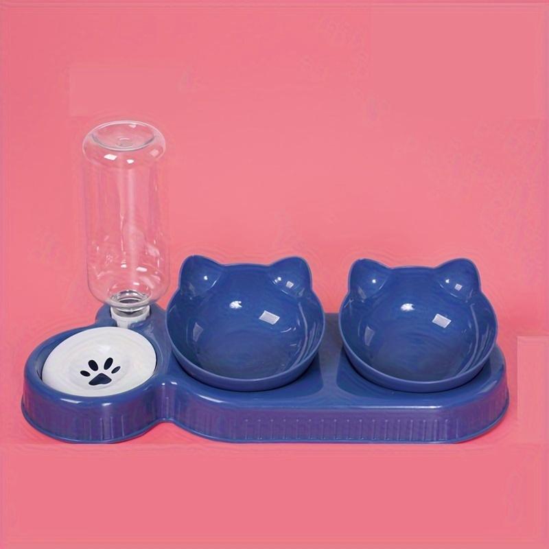 3-in-1 Cat Food & Water Bowl Set with Gravity Water Dispenser - Tilted Ear Design for Neck Protection