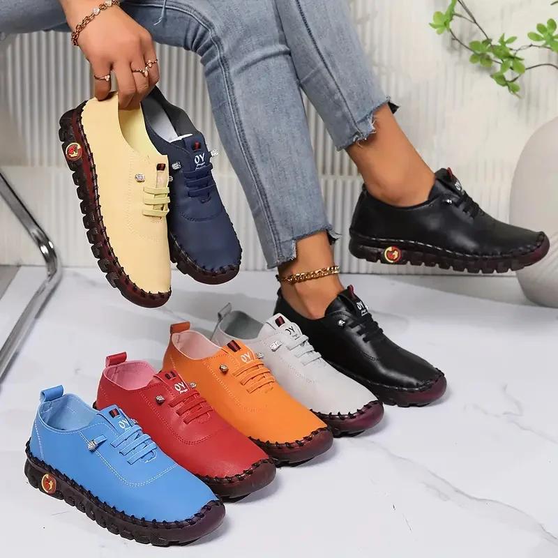 Fashion New Women Sneakers Comfortable Soft Leather Loafers Shoes for Women Casual Flat Bottom Mom Shoes Fashion Outdoor Sneakers Women
