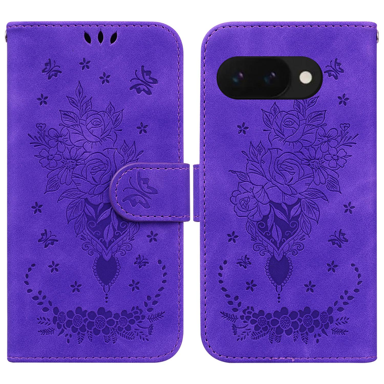 For Google Pixel 9a Case PU Leather Wallet Phone Cover Butterfly Flower Imprint B