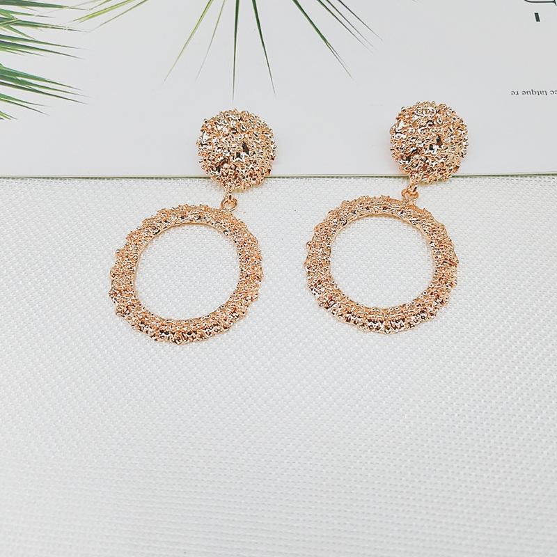 Sincere Jewelry European and American Exaggerated Atmosphere Matte Hipster Geometric Earrings, Creative Personalized Relief Trapezoidal Long Gold