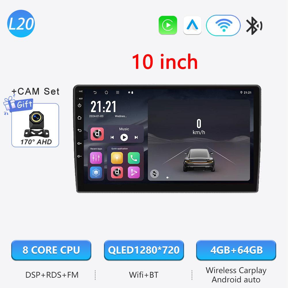 Autoradio Android 16 universel 9/10 pouces, CarPlay, Android Auto, GPS, lecteur multimédia, WiFi, écran QLED, BT 2 DIN