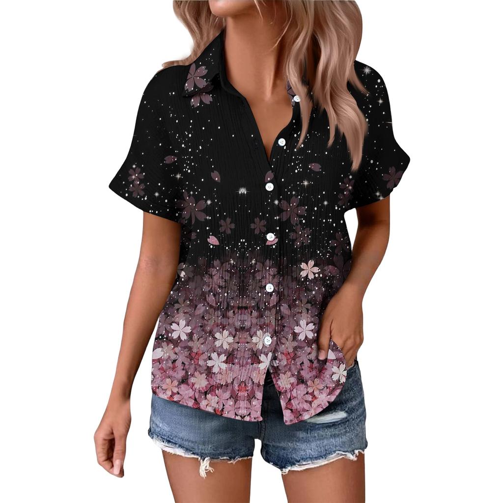 Women's Fashionable Casual Loose Floral Print Short-sleeved Shirt