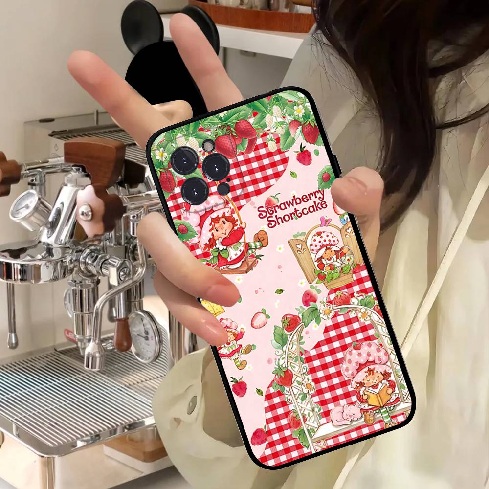 

Girl Pink Strawberry S-Shortcake For IPhone 17 16 15 14 13 12 11 Pro Max Plus Shockproof Black Soft Phone Cover iPhone 16 plus