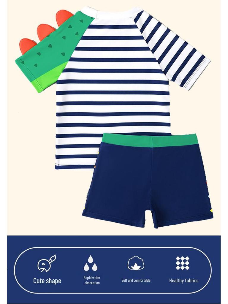 Jungen Gestreiftes Zweiteiliges Badeanzug-Set - 2024 Sommer Bademode Kurzarm