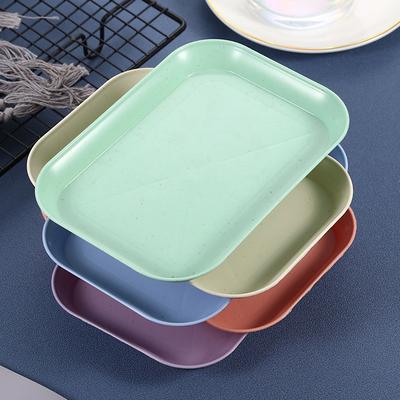 Candy Color Wheat Straw Storage Tray Fruits Snacks Plate Desktop Sundries Storage Tray Plastic Small Square Plate Decor Trays