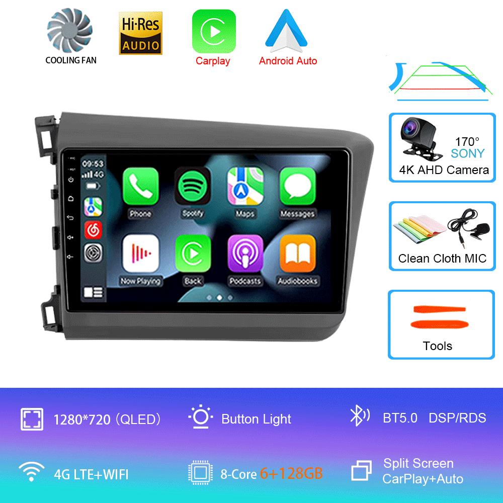 Car Radio Carplay Auto WIFI+4G For Honda Civic 2012 2013 2014 2015 Android 14 Multimedia Player Stereo GPS Head Unit No DVD 2Din