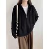 New solid color lazy wind hooded zipper knitted cardigan casual drawstring sweater thick coat women