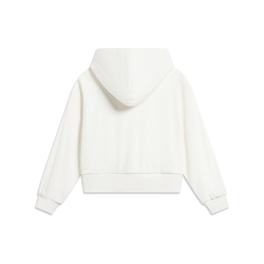 Li Ning Sports Lifestyle Series Solid Color Loose Fit Hooded Sweatshirt Women Sweatshirt Off-White AWDT372-4