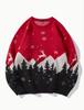 Autumn and Winter Christmas Wind Elk Snowflake 3D Printed Sweater Men's, Retro Loose Crew Neck Knitted Sweater Couple Top