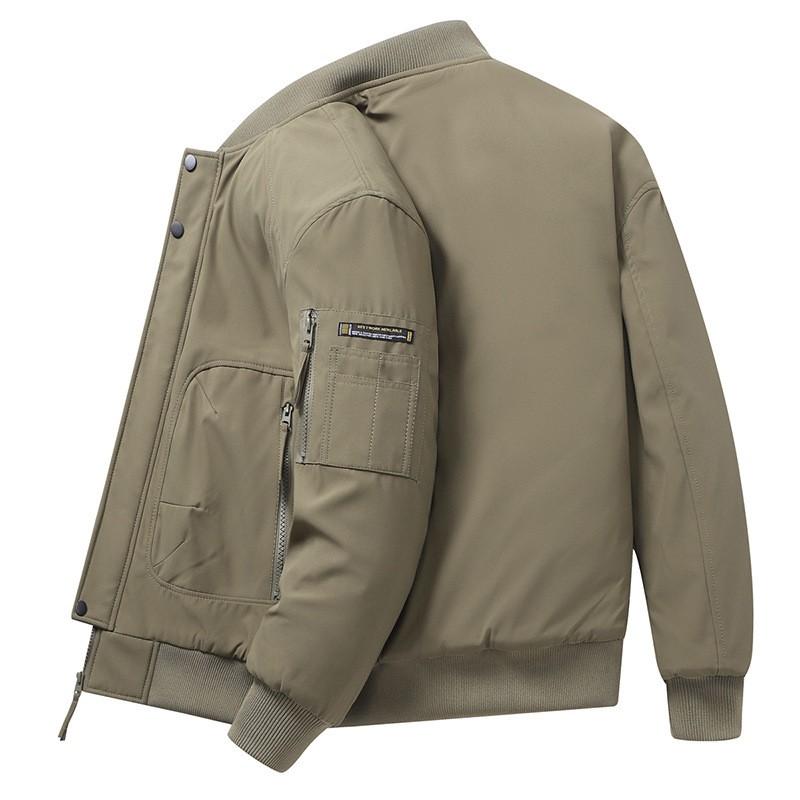 Mens Winter Thick Cotton Blend Jacket With Baseball Collar Loose Fit Outdoor Workwear