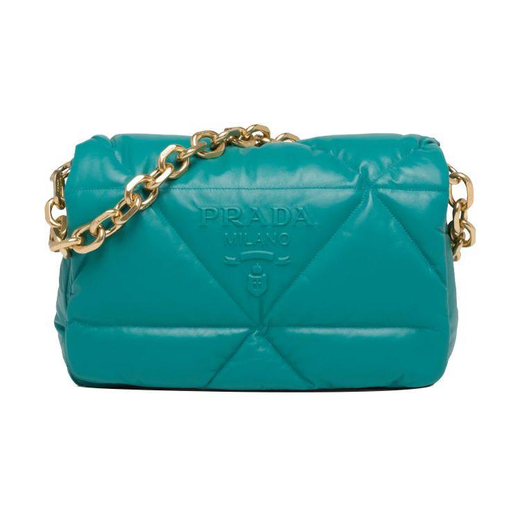 Prada Nappa Leather Soft Padded Quilted Patchwork Pattern Metal Chain Shoulder Crossbody Bag Women Bags Peacock-Blue 1BD306-2DYI-F0363-V-VAM