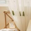 1PC LOZUJOJU Embroidered Christmas Trees Sheer Transparent Tulle Sheer Curtain Window Drapes For Living Room Home Decor Christmas Decor