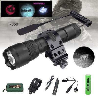 Taktik IR 850nm/940nm LED El Feneri Gece Görüş IR Av Domuzu Dolgu Işığı+45° Tüfek Dürbünü Montajı+Anahtar+18650+USB Şarj Cihazı+Kutu
