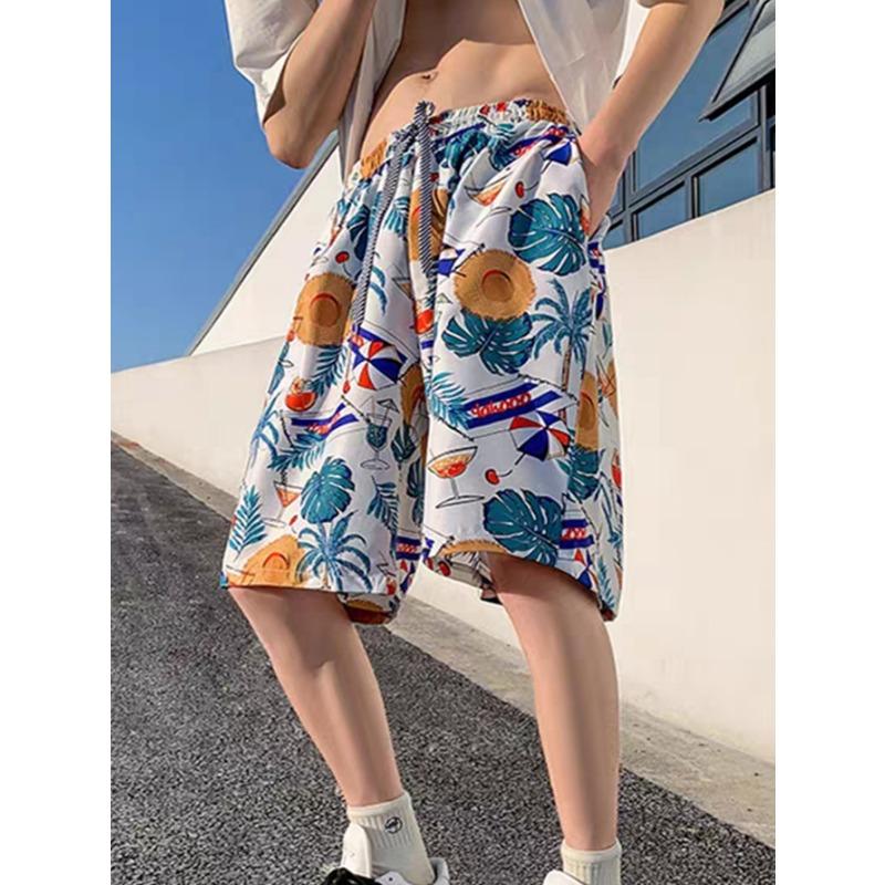 Beach Pants Men's Summer Thin Swimsuit 5-point Breathable Loose Quick Drying Flower Shorts Casual Trendy Brand Big Shorts