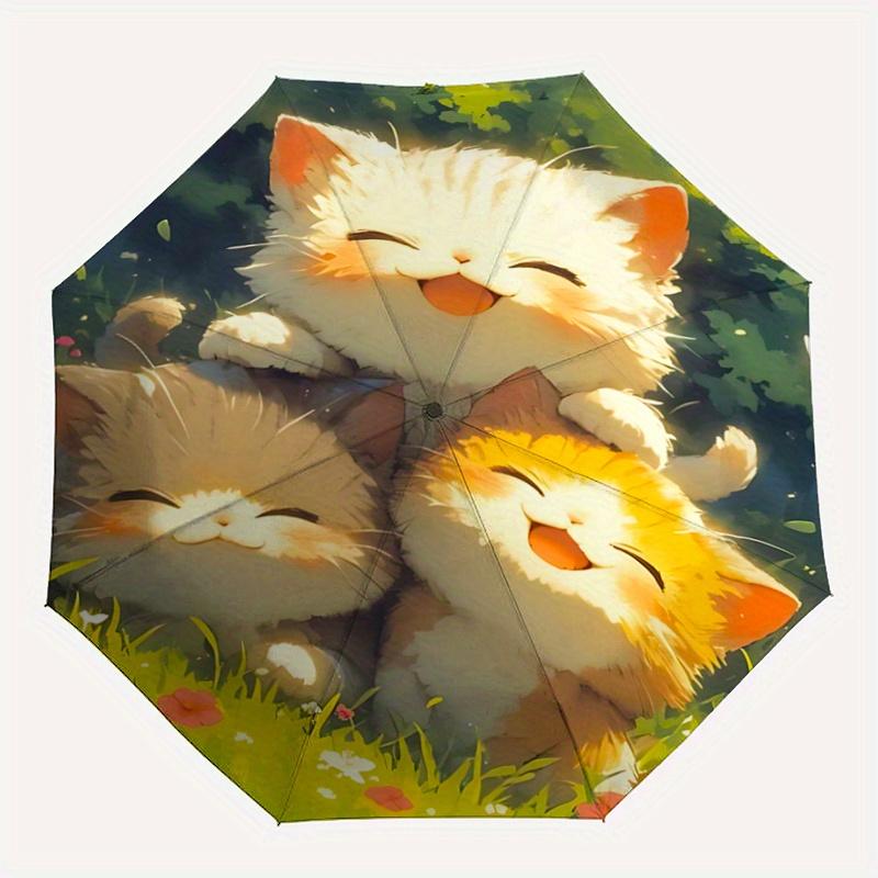 1pc Three kittens Automatic Folding Umbrella - 3 Folding Design, Vivid Cartoon Pattern, Suitable for Outdoor Activities, A Gift for Fans In All S